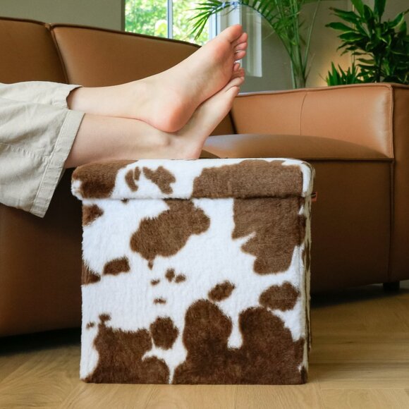 Go-Poufs Knock-Down Medium Cube Faux Cowhide Storage Ottoman | 15"x15"x15" - Picture 6 of 6